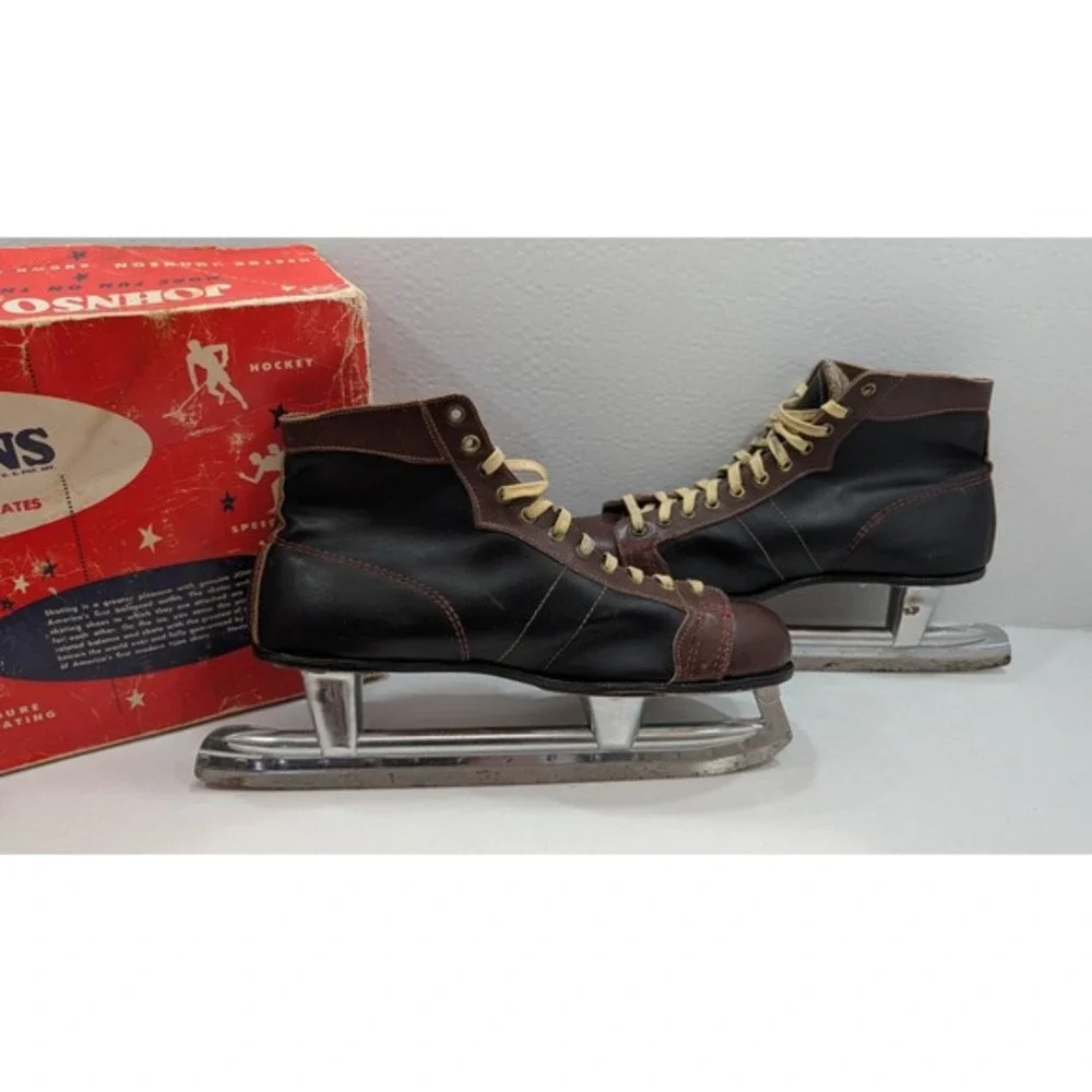 Vintage Johnsons Duro Hockey Ice Skates – Size 10 – Original‎ Box – 1953